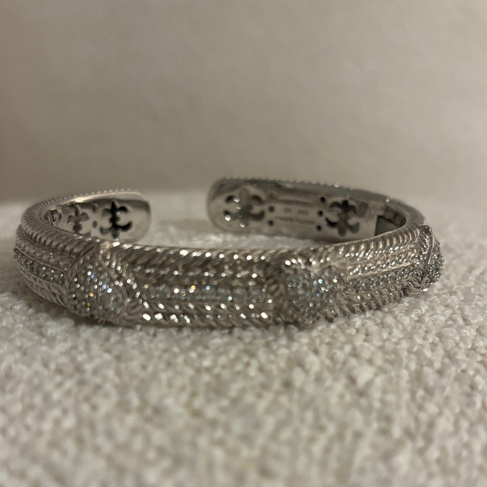 Judith Ripka Silver CZ Pavé Heart Cuff Bracelet